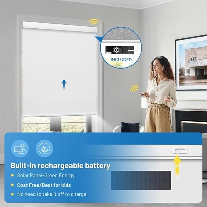 Motorized Blinds with Remote, [Free Solar Panels] Cordless Smart Blinds with …