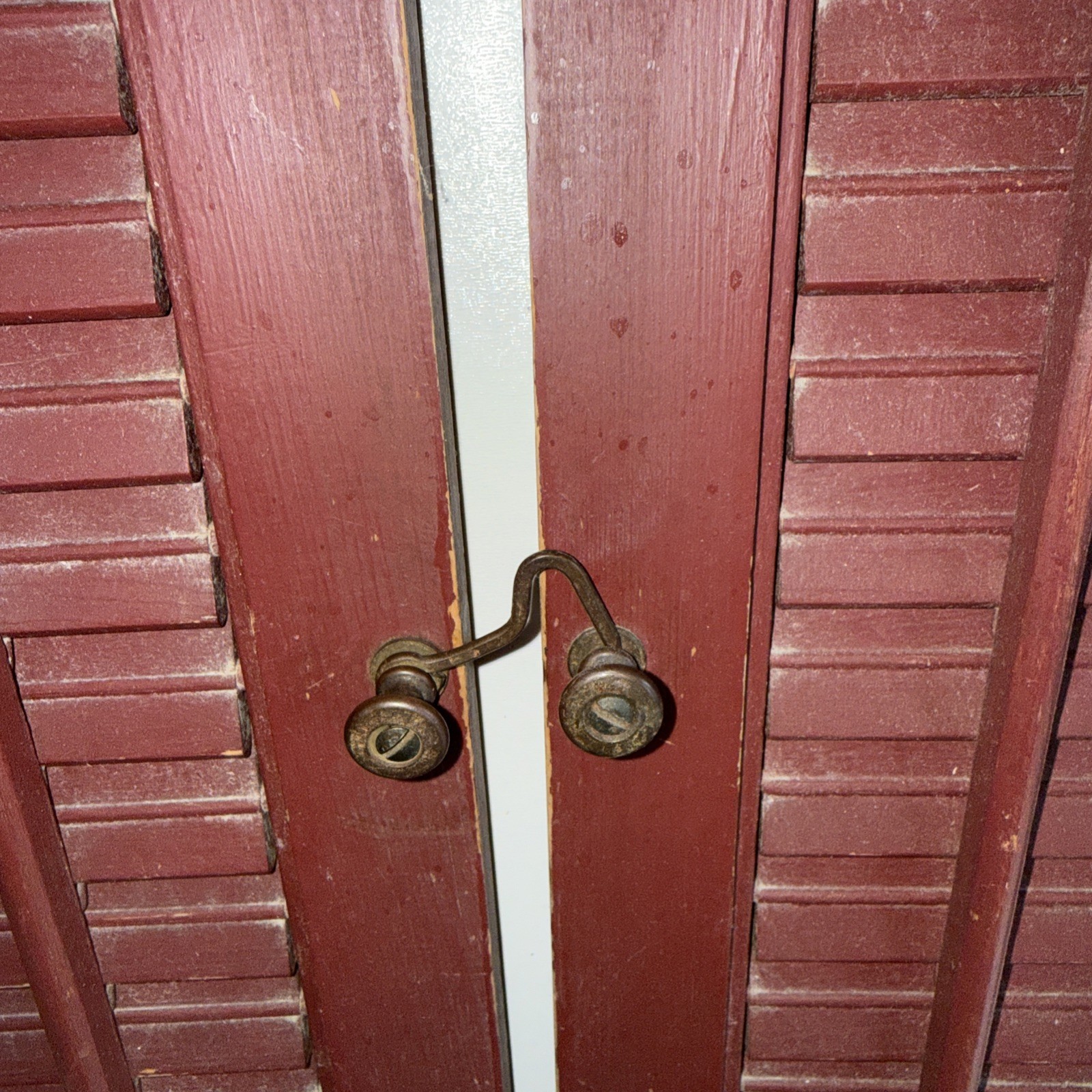 Red painted Shutters 24 1/2 X 23 louvered interior wood shutters 4 panels