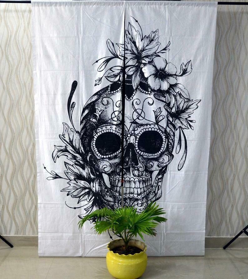 Indian Mandala Flower Skull Boho Hippie Wall Drapes Bohemian Door Window Curtain