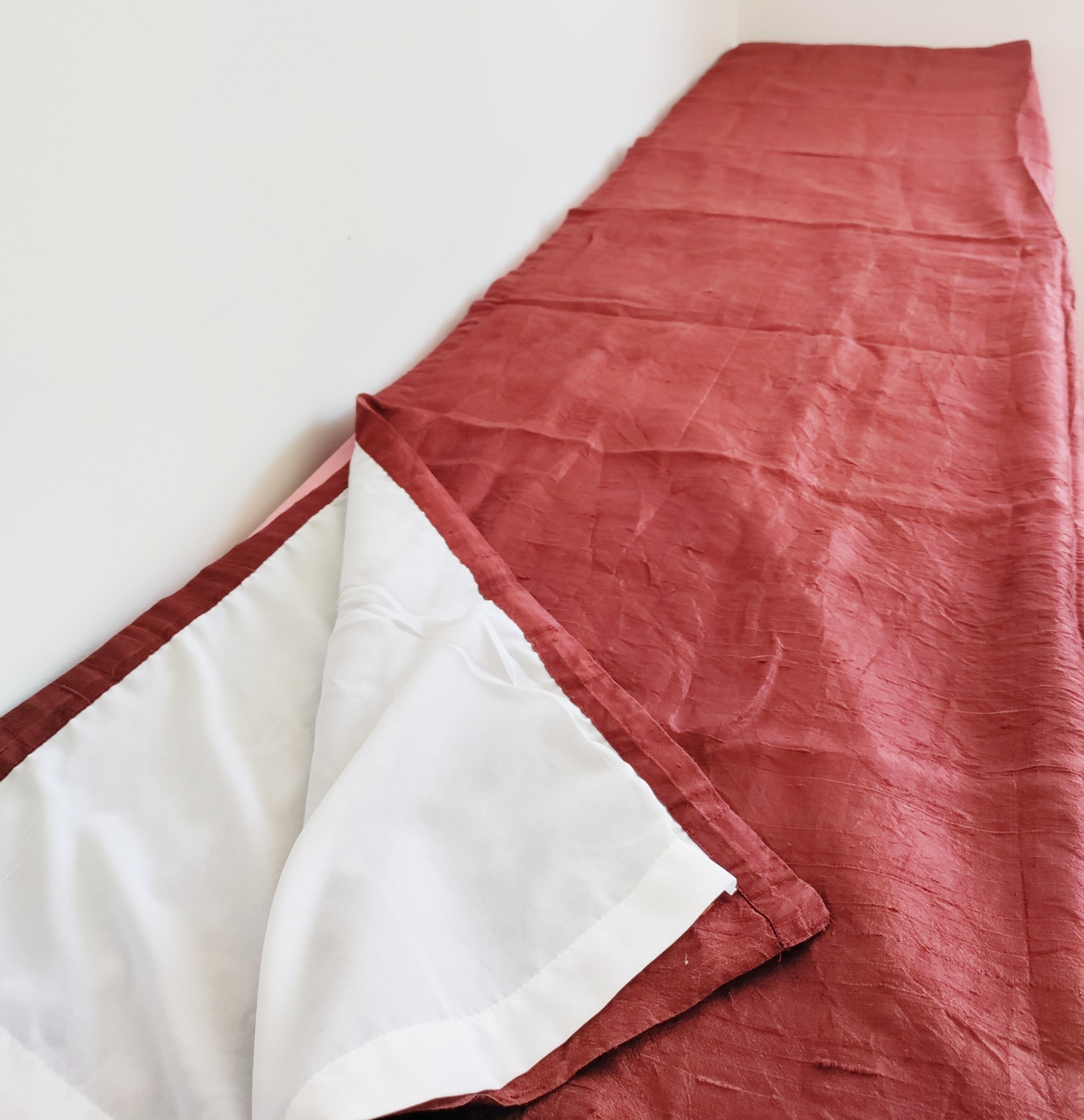 Oxblood Red 100% Silk Drapery Panel 40×78 Lined Rod Pocket Curtain Vintage 1990s