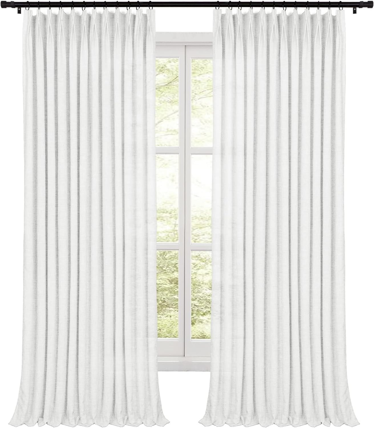 84″ Pinch Pleated White Curtains, Room Darkening Drapes for Living Room