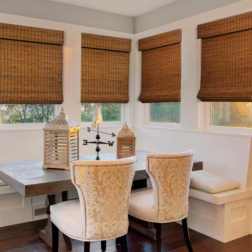 Natural Woven Light Filtering Cordless Bamboo Roman Shades for Windows, 47 In. W