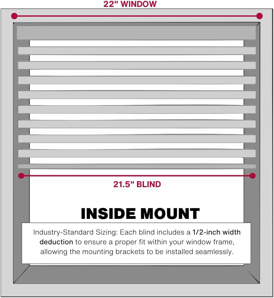 Cordless Mini Blind, 1″ Vinyl Slats, 22″ Wide X 36″ Long – White, Window Blinds