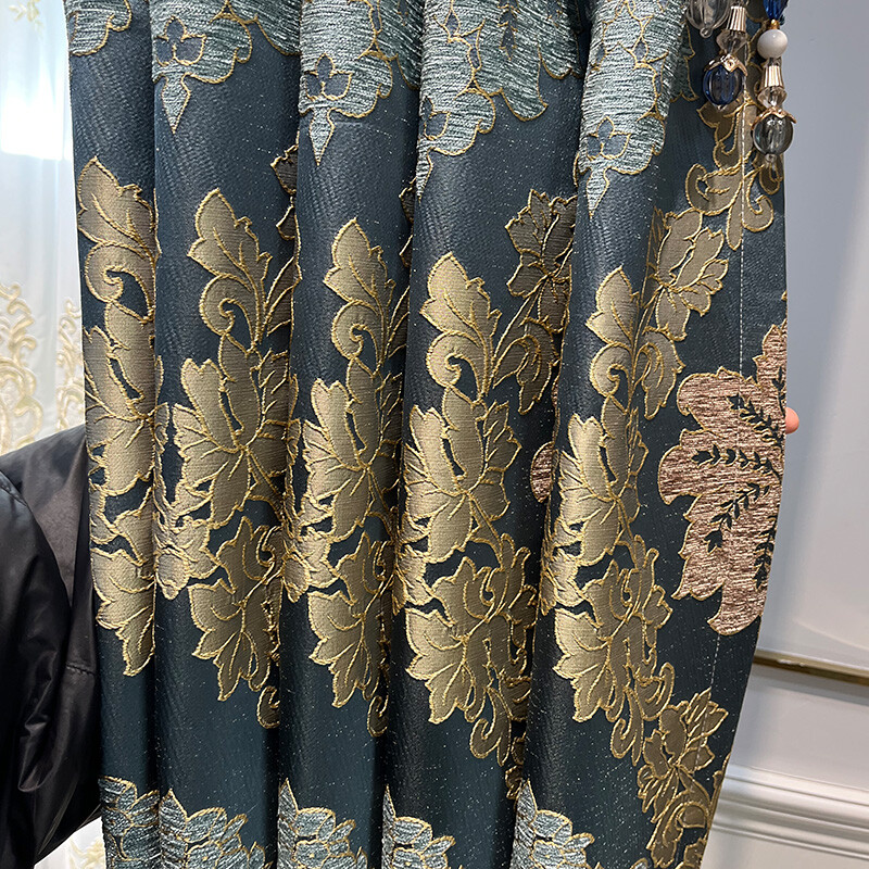European luxury blue cloth cloth thick window weave curtain valance tulle M1556