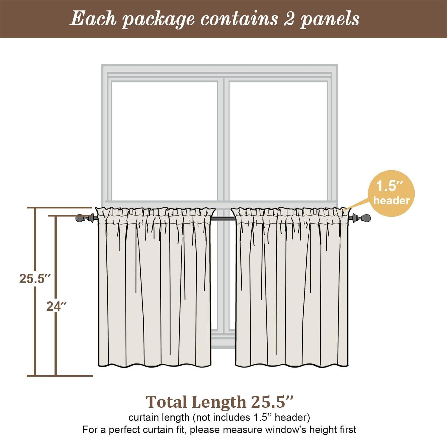 Sheer Tier Curtains 24 Inch Length – Small Window Kitchen Curtains for Bathroom