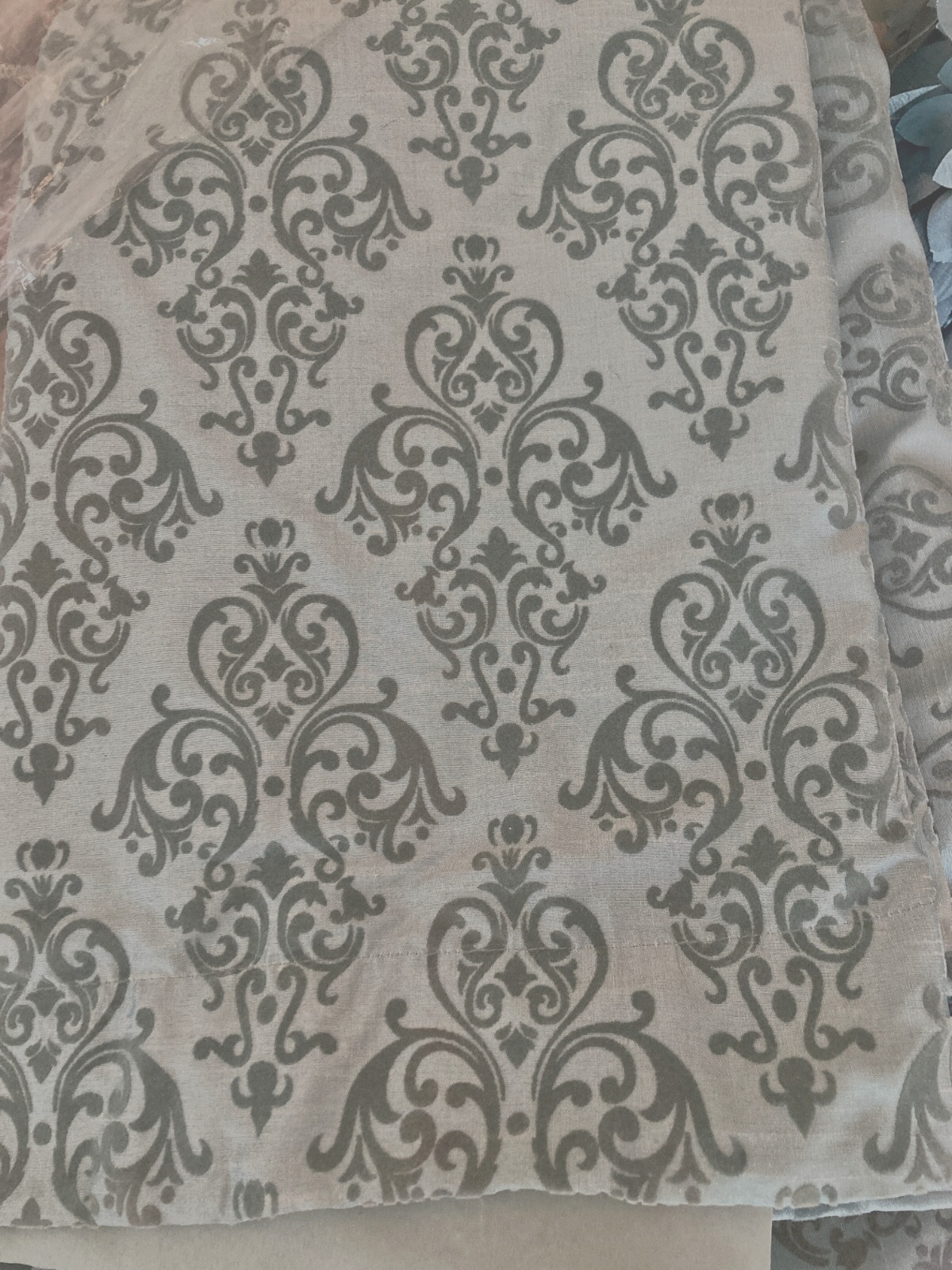 2 Damask Textured Lined Window Curtain Panels Seafoam Blue Green 41 x 88 each