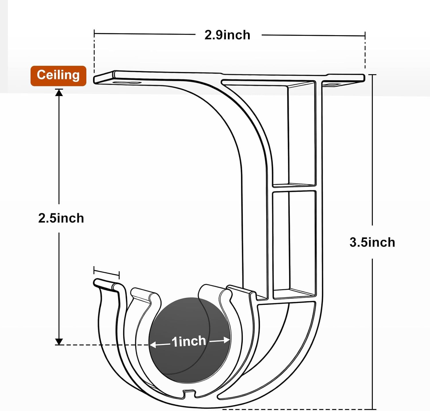 4 Pack Ceiling Curtain Rod Brackets, Heavy Duty Curtain Rod Holders, Ceiling Rod