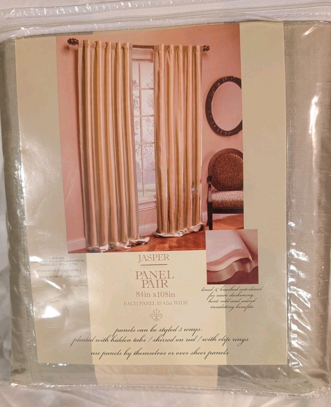 New Jasper 100% Silk Lined And Interlined Pair Drapery Panels Size 84 ” X 108 “