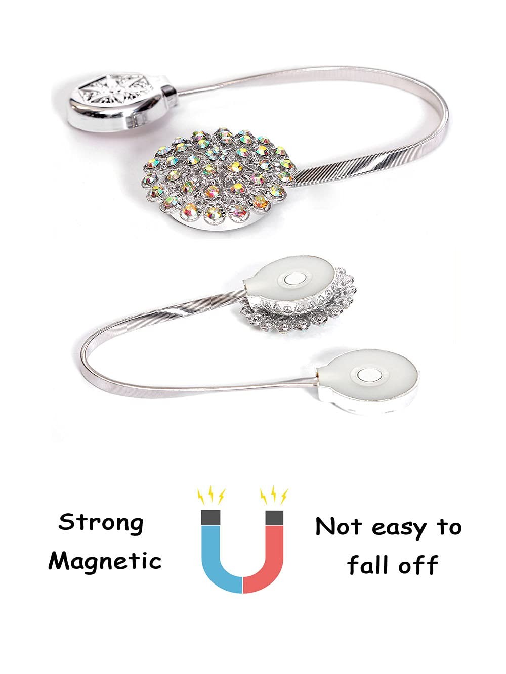 Magnetic Curtain Tiebacks, 2 Pack Crystal Flower Clips for Home Decor