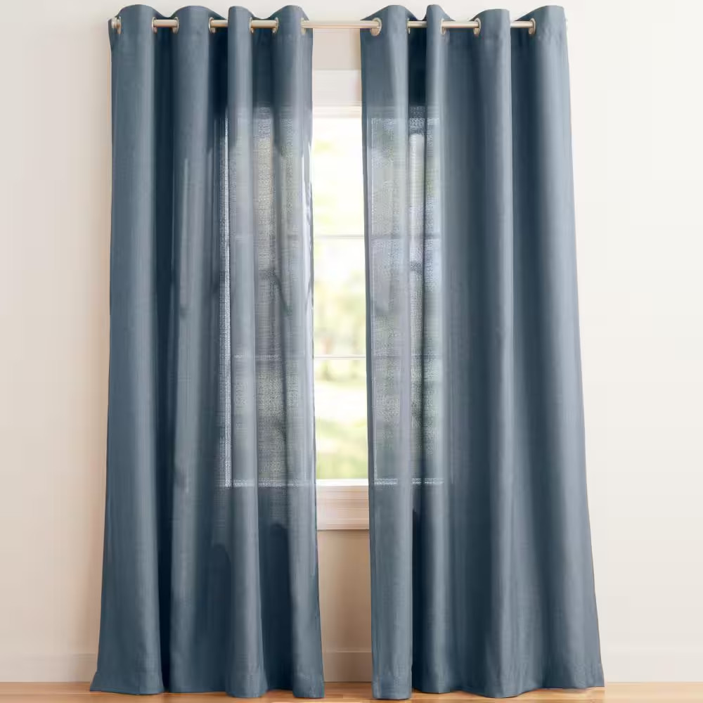 Loha Blue Solid Light Filtering Grommet Top Curtain, 54 In. W X 96 In. L (Set of