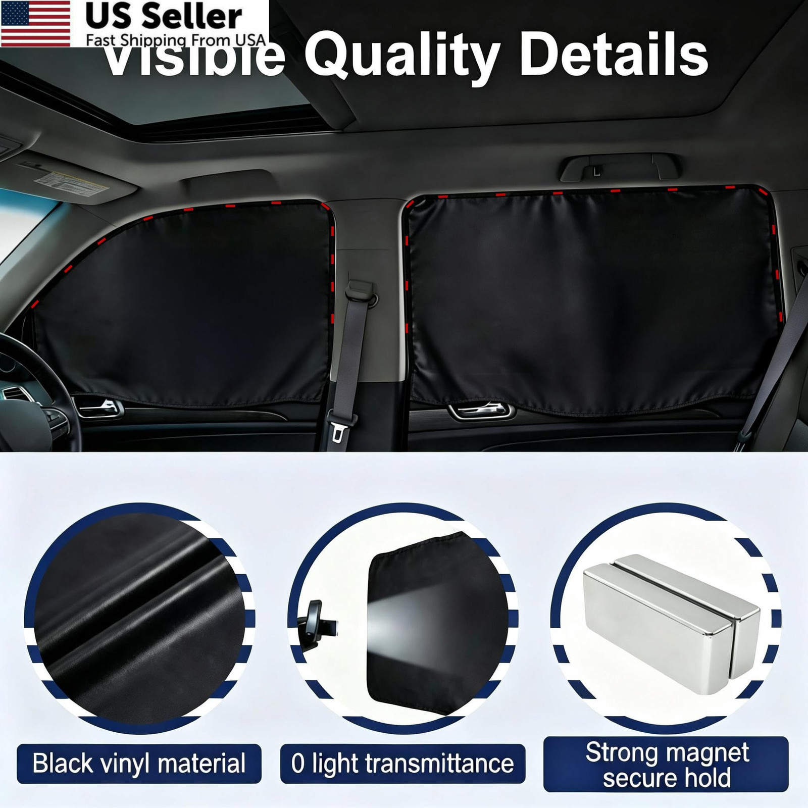 XCBYT Car Window Shades – 4 Pcs Privacy Curtains – 100% Large, Black-4PCS