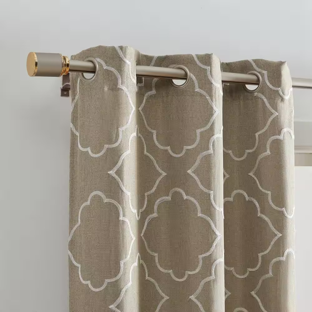 Valian Tan Polyester Embroidered Lattice 37 In. W X 84 In. L Grommet Top Indoor