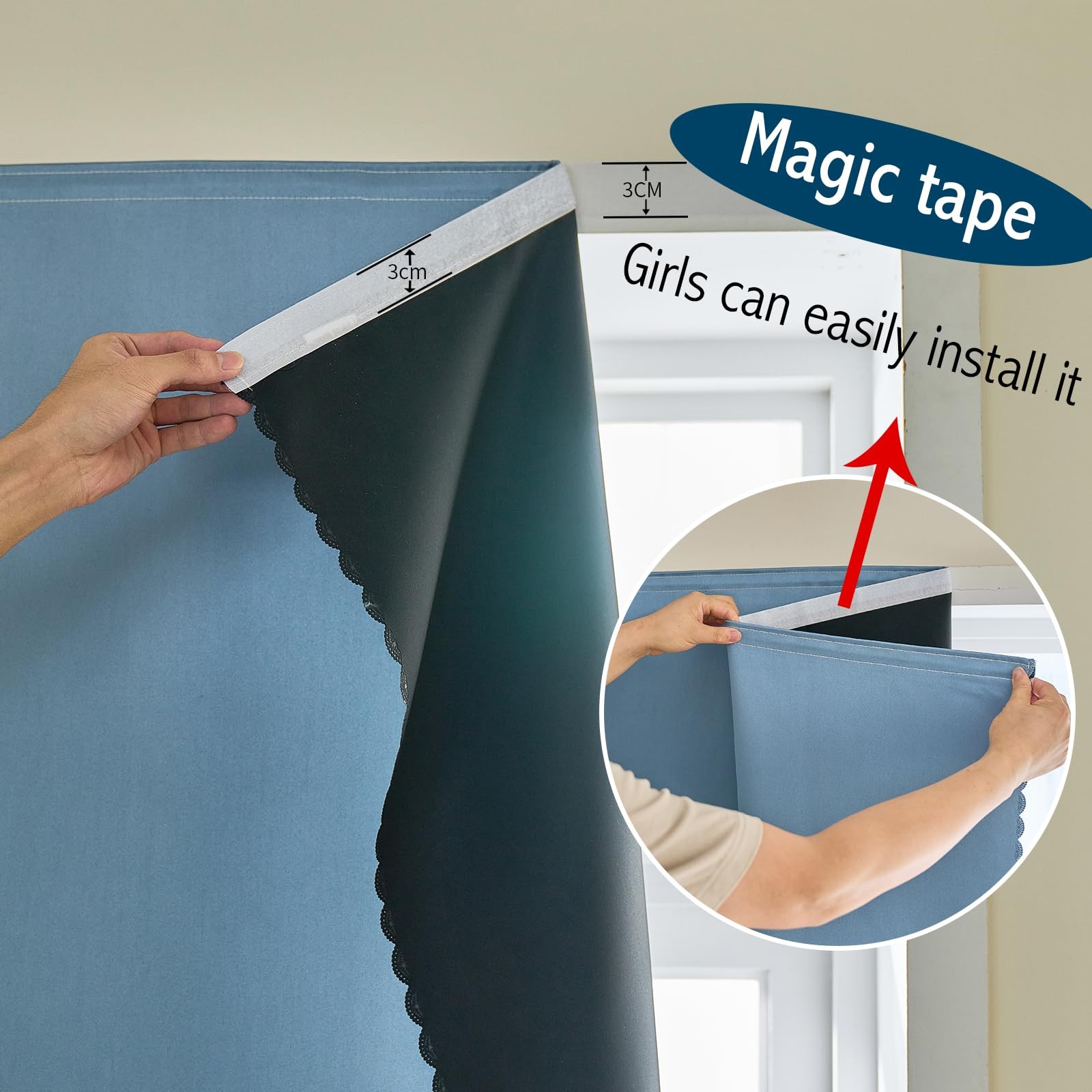 Jilron Magic Tape Curtains 47×72 Sky Blue Room Darkening 100% Polyester Panel