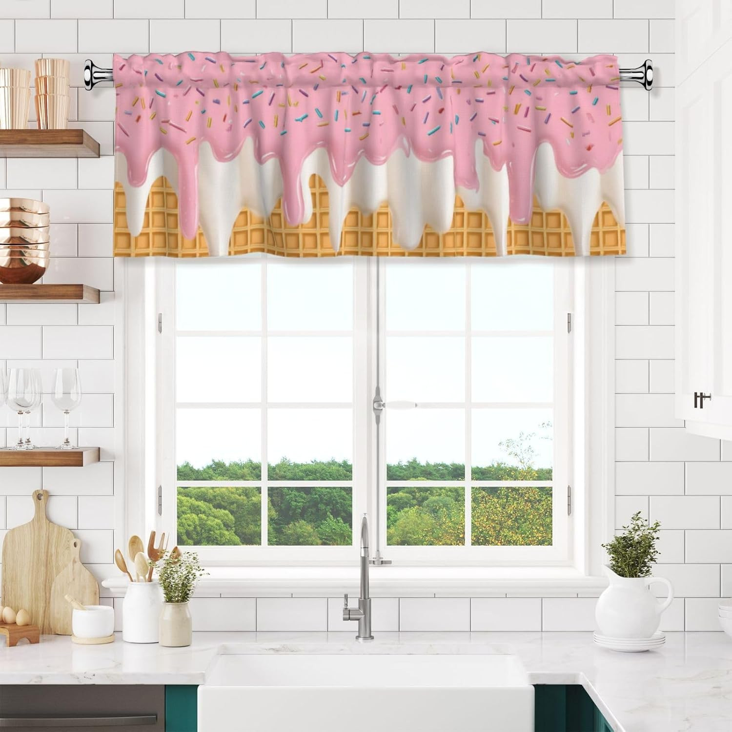 Cream Valance Curtain Short Window Valance for Kitchen Bathroom Bedroom Living R