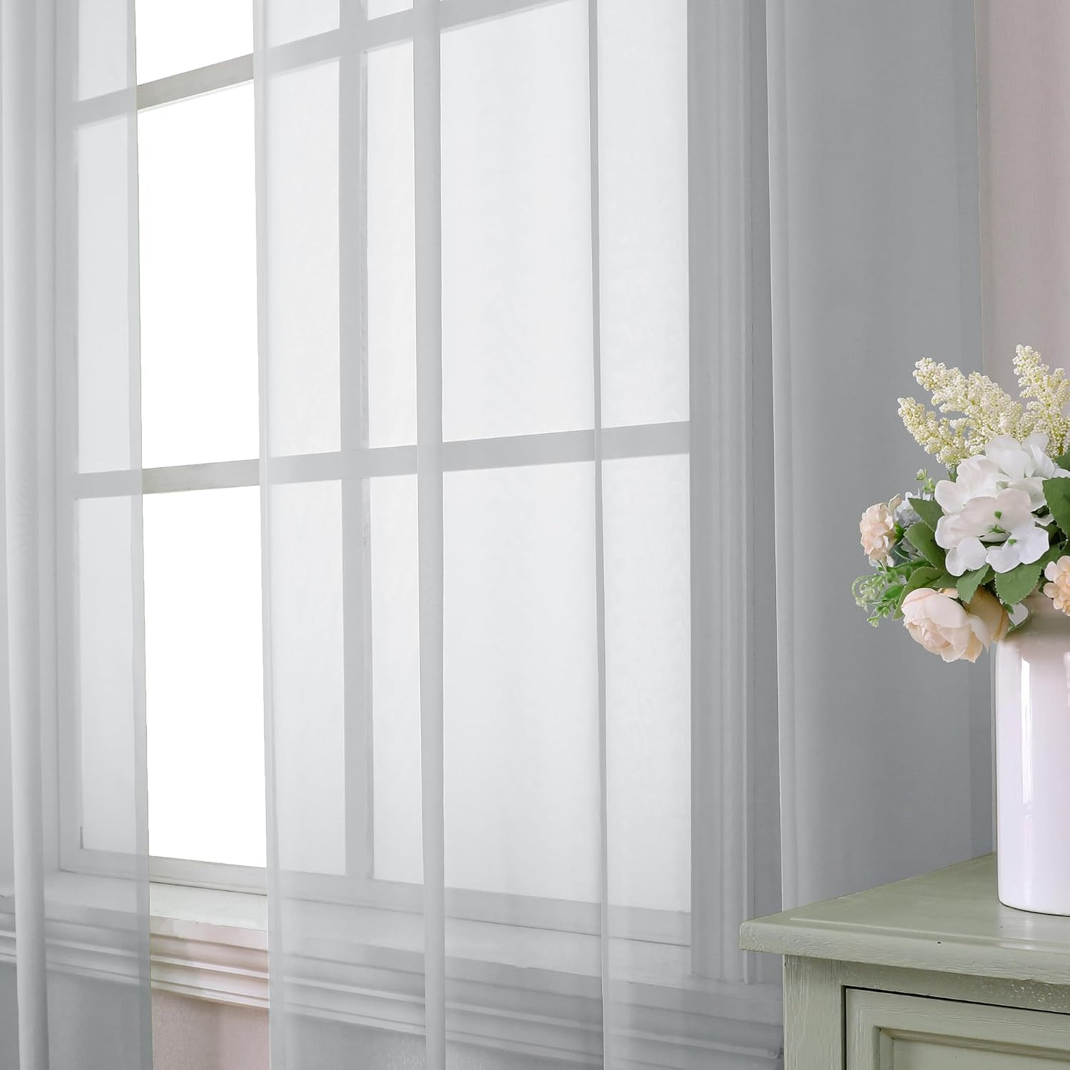 Light Grey Sheer Window Curtains 84 Inches Long 2 PCS- Rod Pocket Living Room Cu