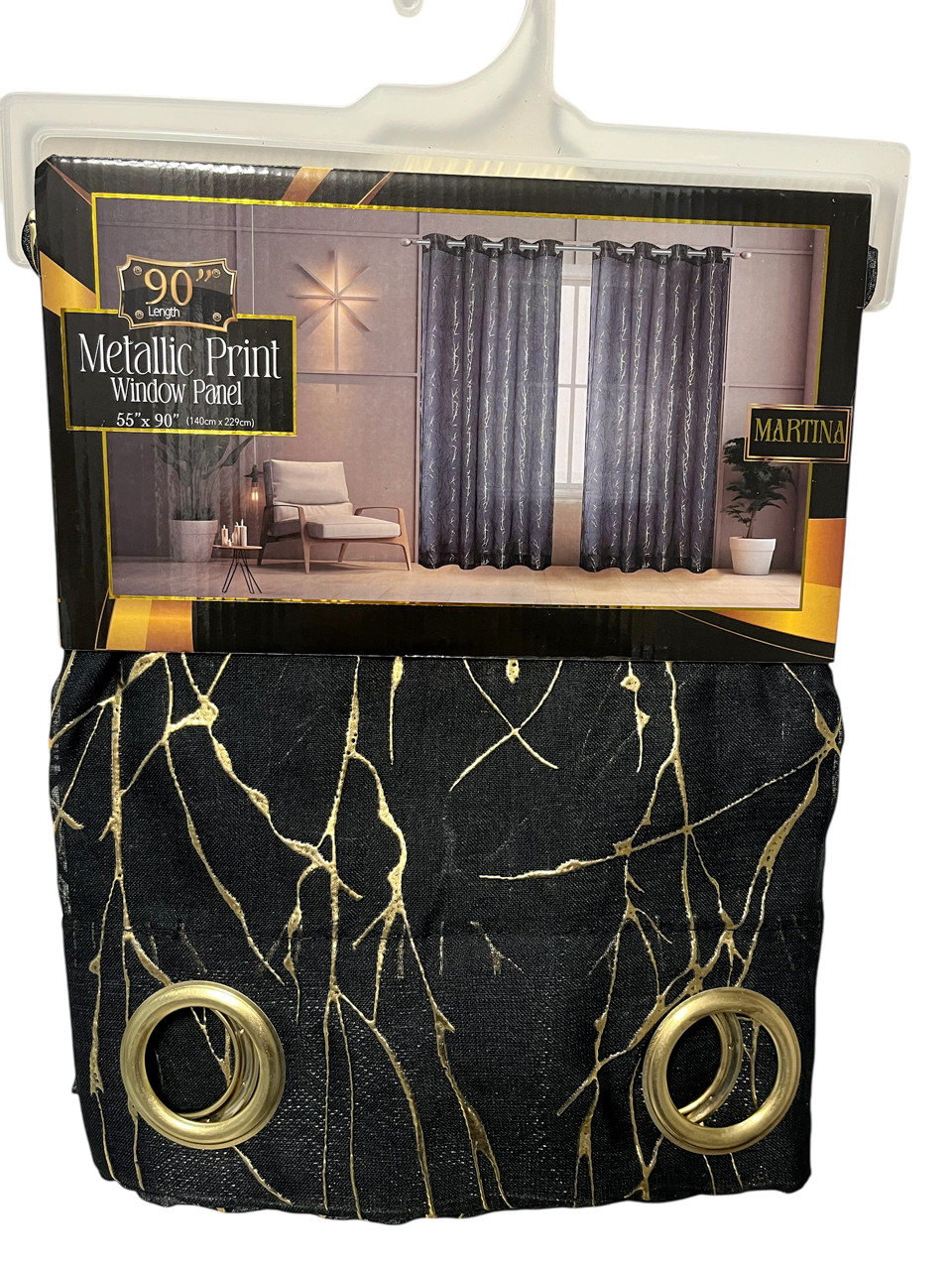 SET OF 2 MARTINA GROMMET TOP CURTAINS WITH GOLD METALLIC ACCENT, 90″ LONG