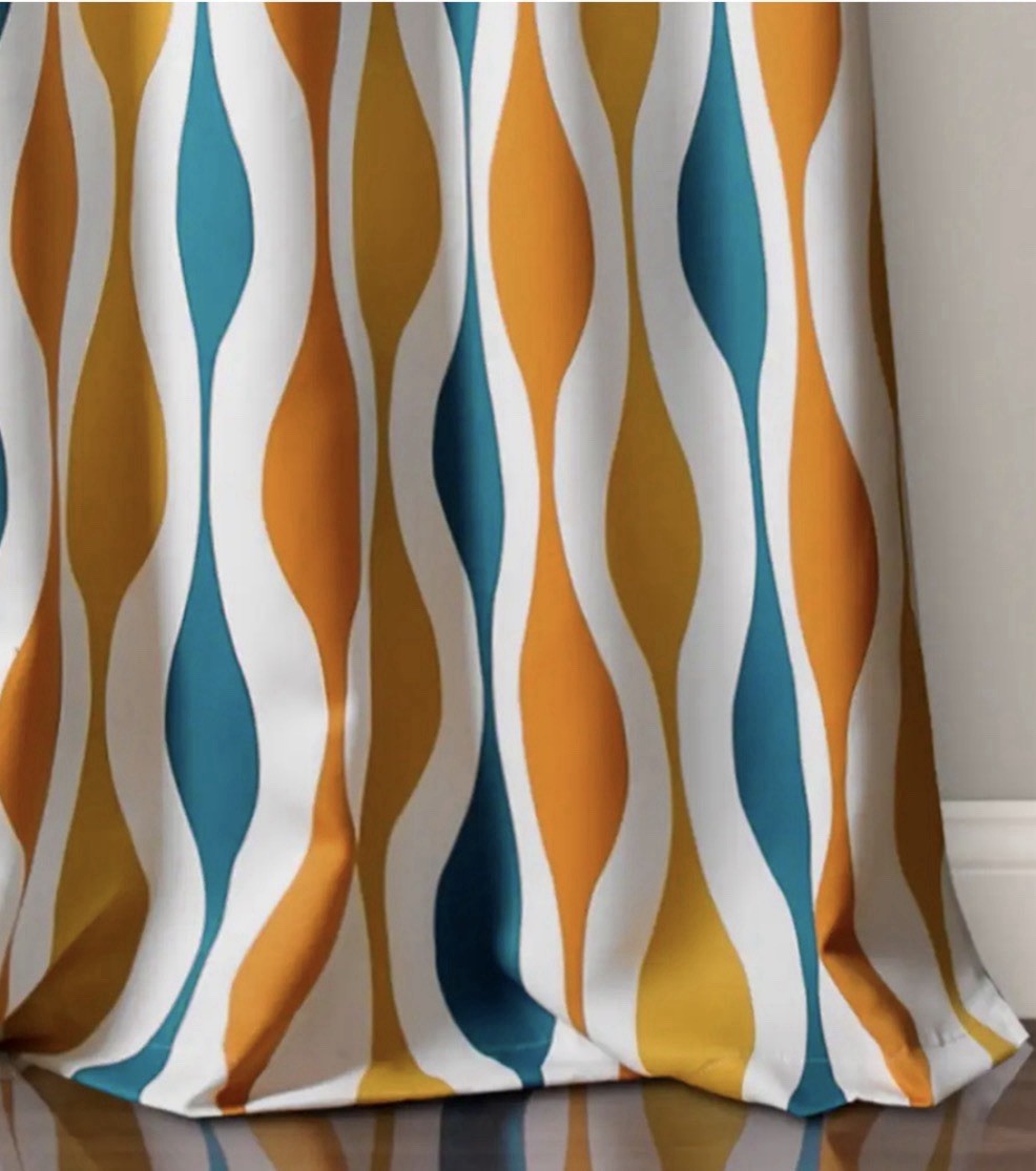 Lush Decor Mid Century Geo Light Filtering Curtain Panel Pair 52×95 Turq & Orng