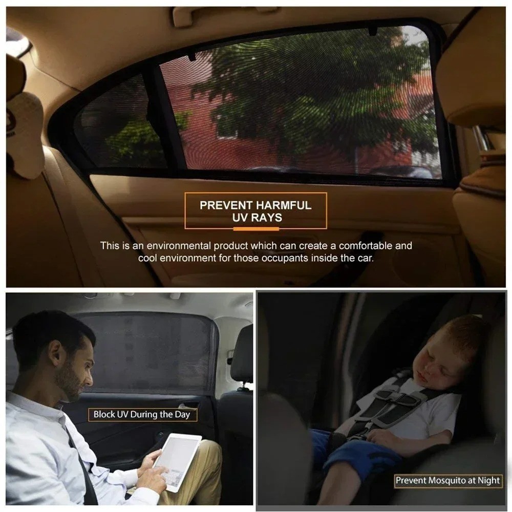 2Pcs/4Pcs Car Window Screen Mesh Cover – Universal Privacy Mosquito Bug Net Sun