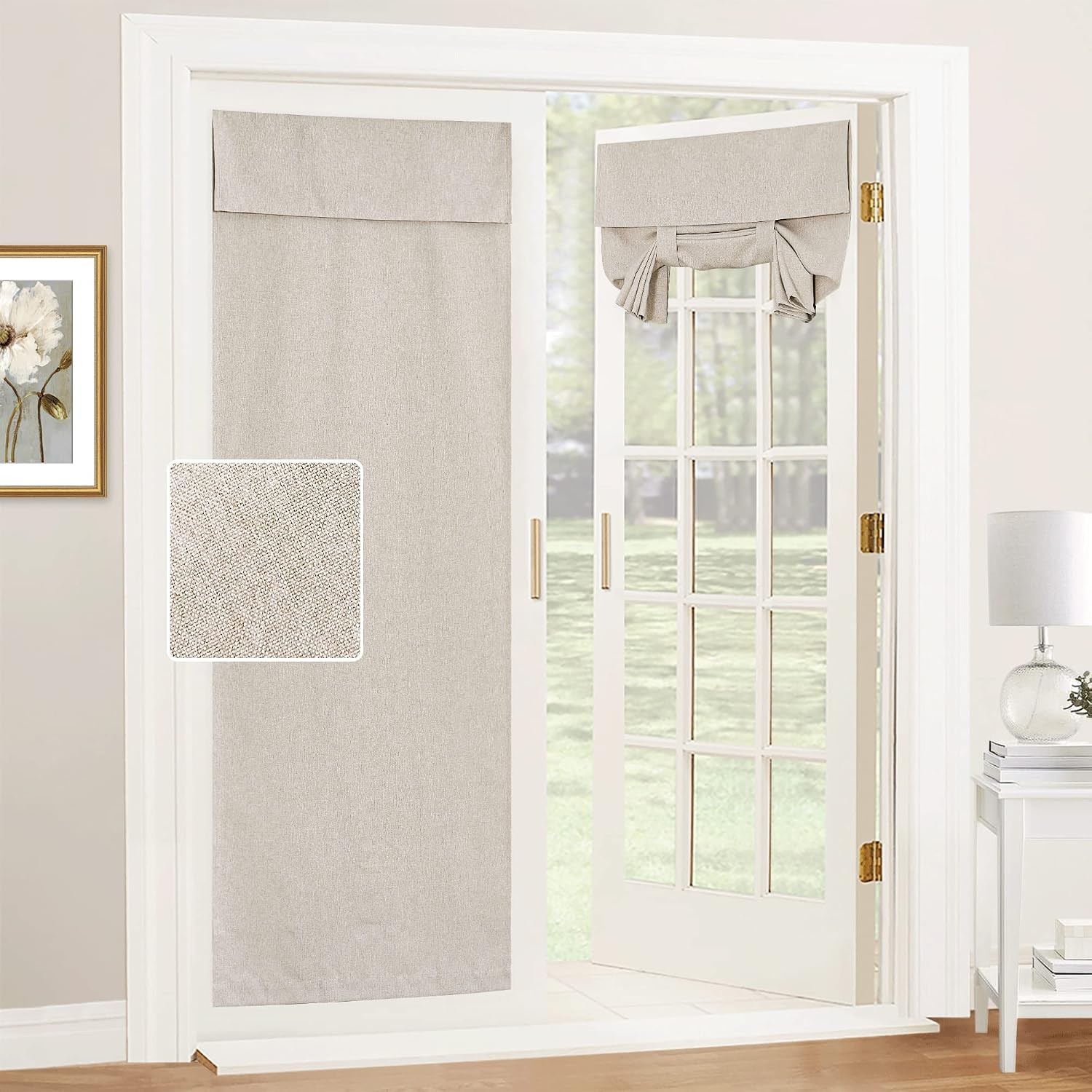 Tricia Room Darkening Curtains for French Door, Nature Linen Blended Privacy …