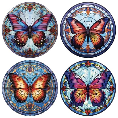 BAOZOON 4 Pieces Stained Glass Window Decals – Anti-Collision Butterfly Style a