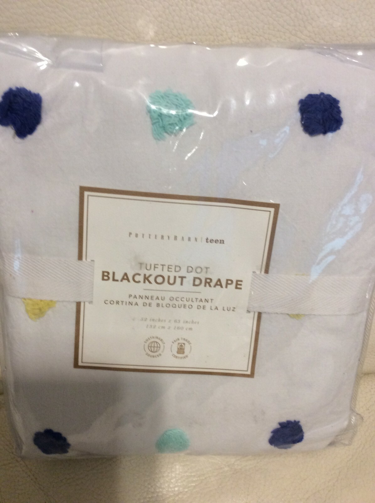Pottery Barn Teen Tufted Dot Blackout Panel 52X63 NWT! Multi Blue & White