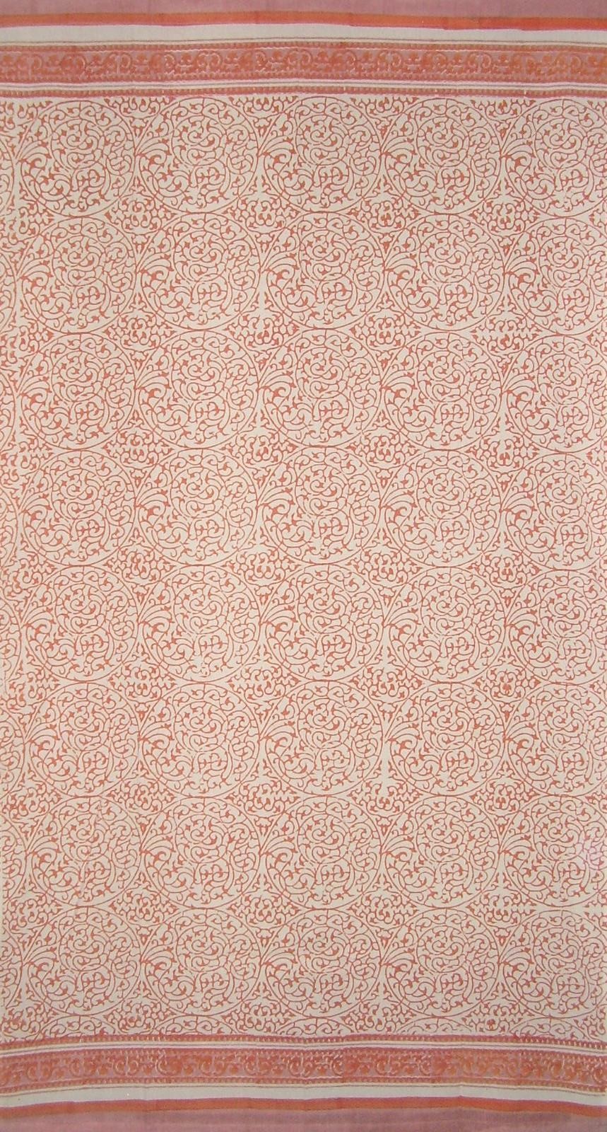 Persian Filigree Block Print Curtain Drape Panel Cotton 46″ x 88″ Coral Pink