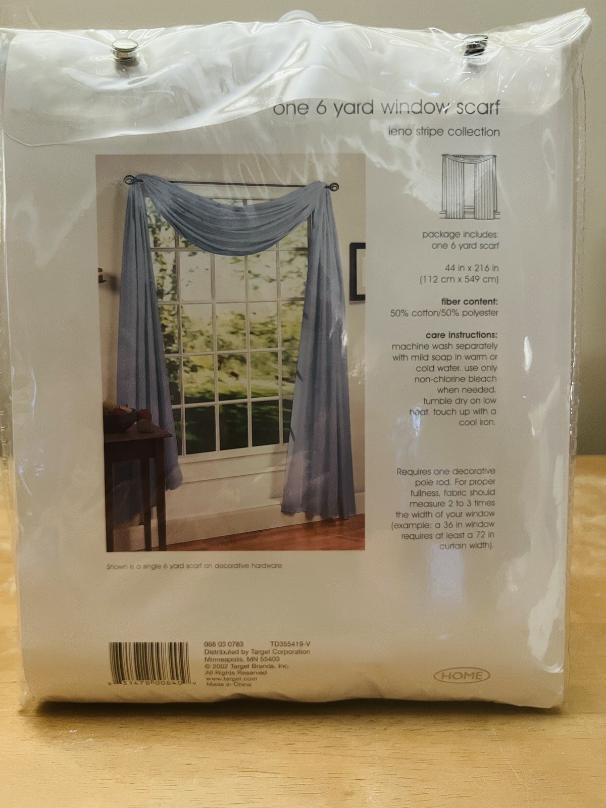 Blue Leno Stripe Window Scarf, 6 Yard. 44” X 216″, New Cotton/Polyester