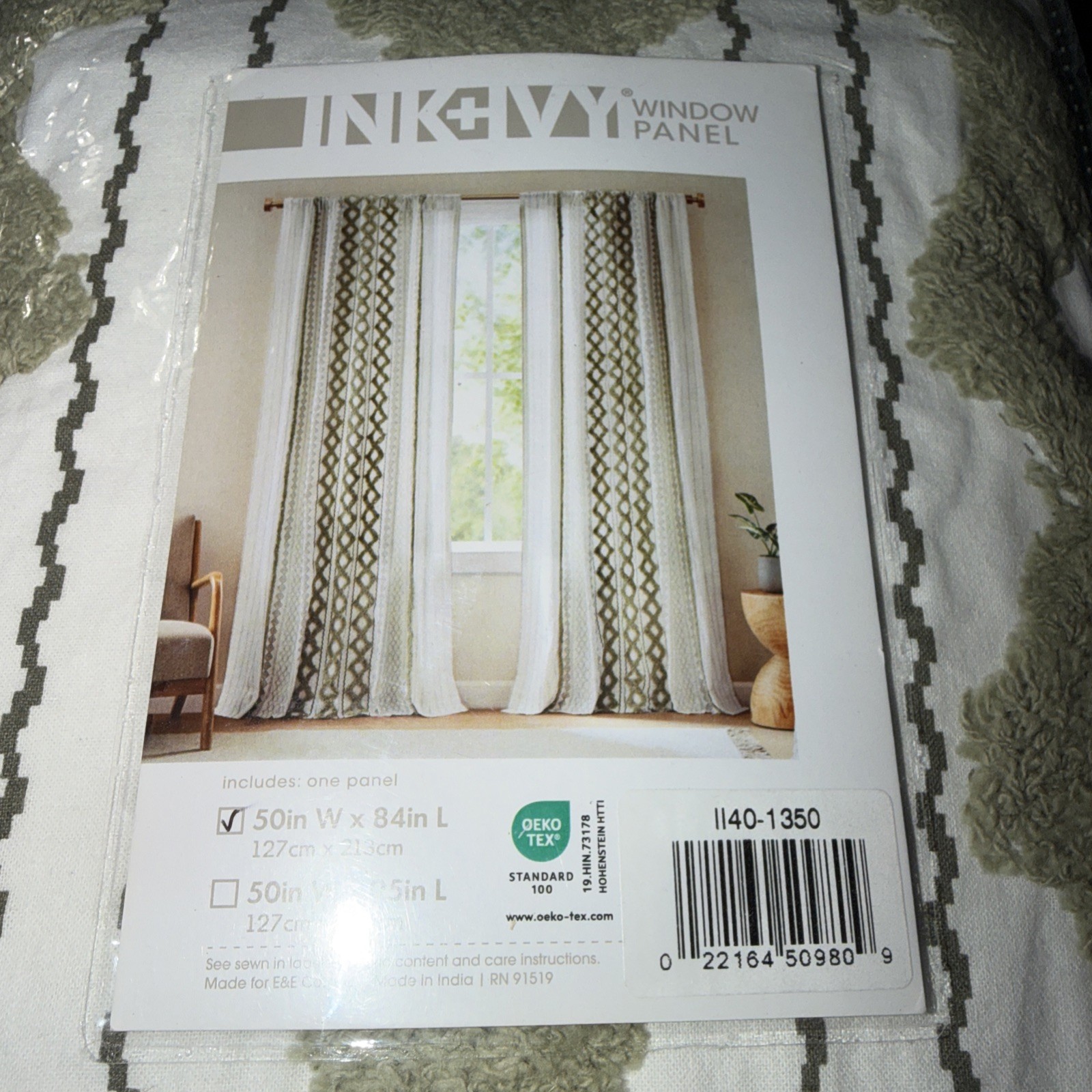INK+IVY Imani 100% Cotton Single Panel Curtain Chenille 50″ x 84″ New In Pkg