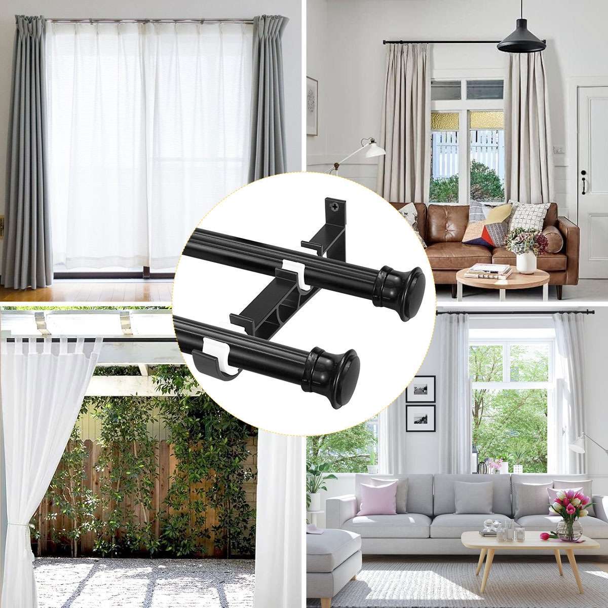 2 PCS Aluminum Alloy Double Curtain Rod Brackets Window Wall Holders for Drapery