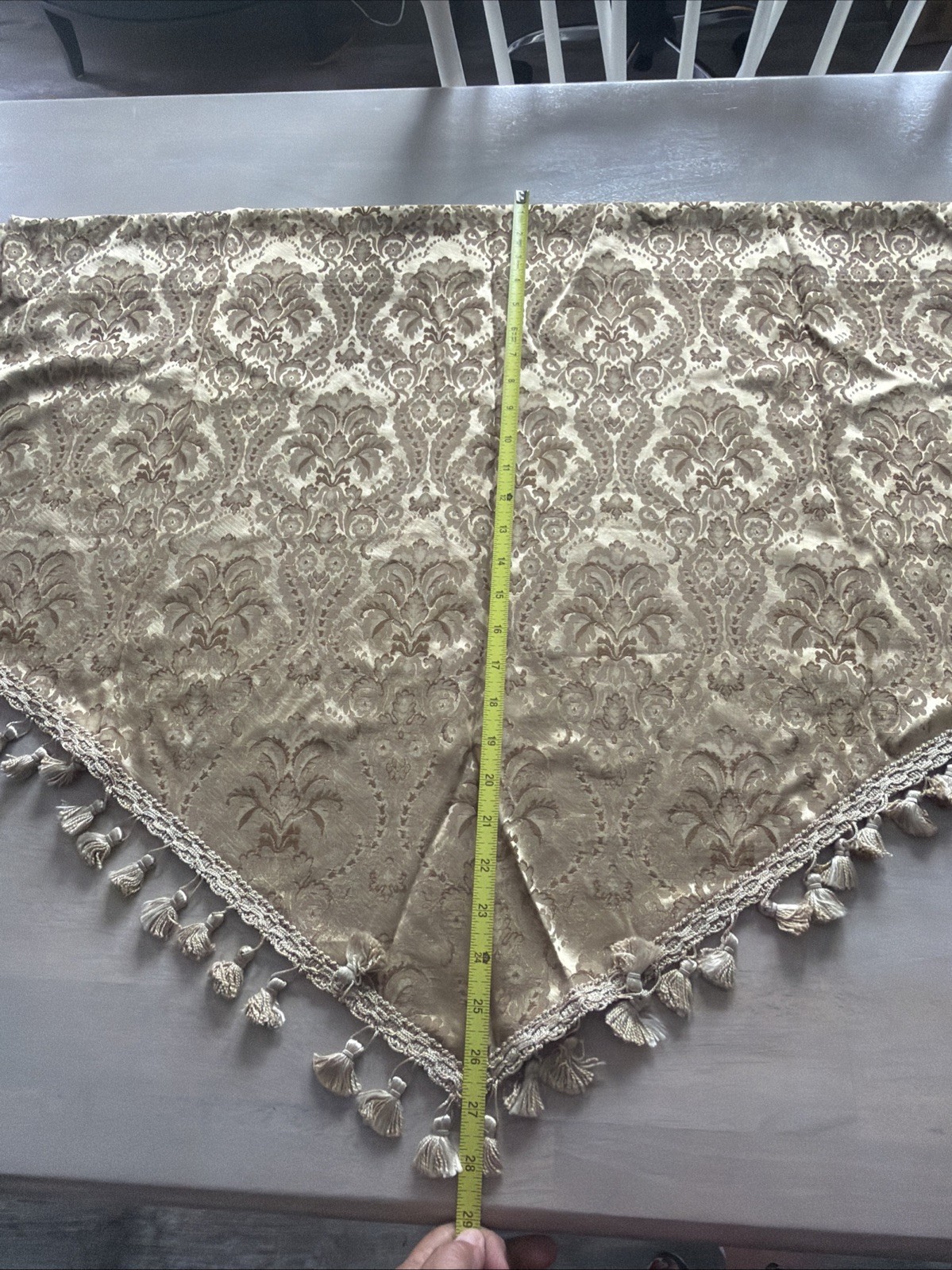 Damask Window Valances Gold Beige Tassel Fringe 37×27” Elegant Panels Set of 4