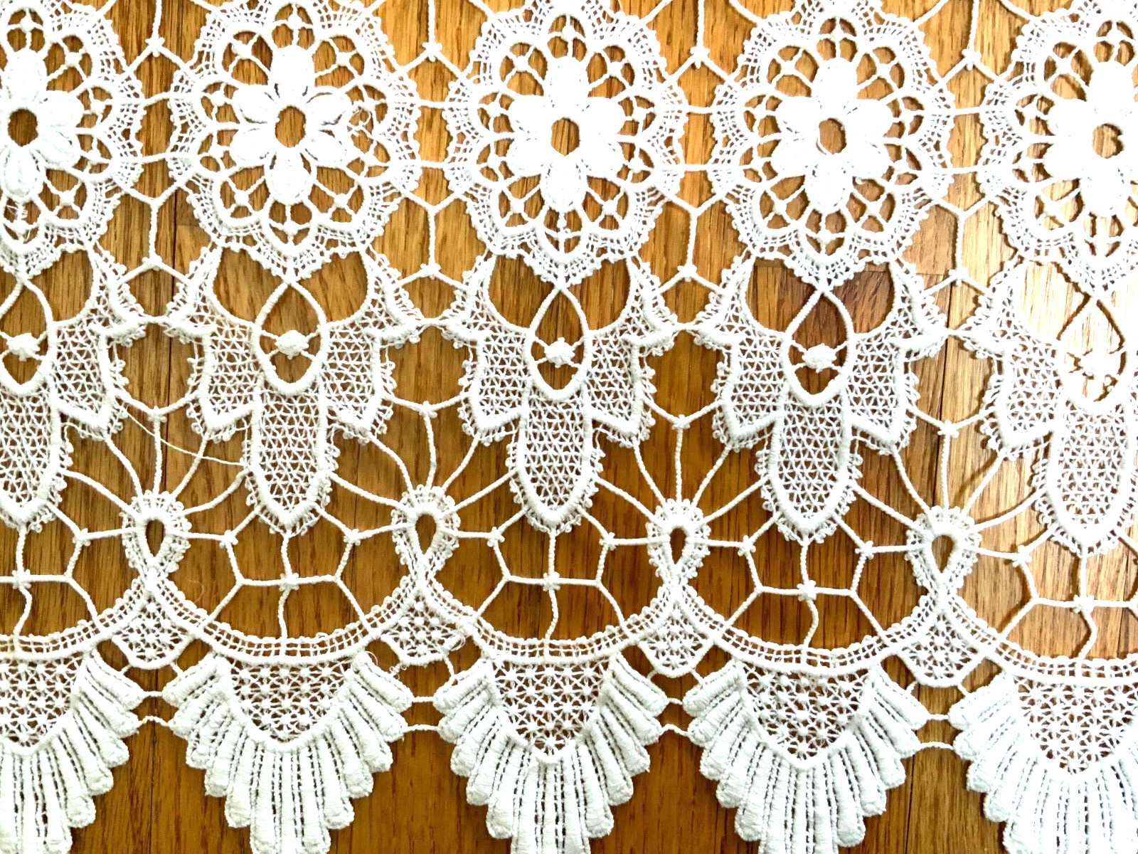Pair Crochet Lace Kitchen Cafe Curtains White Linen Hole Loop Cottagecore