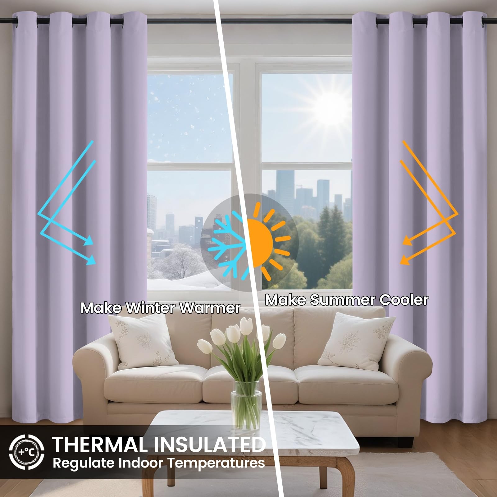 100% Blackout Curtains for Bedroom with Black Liner, Full Light Blocking Ther…