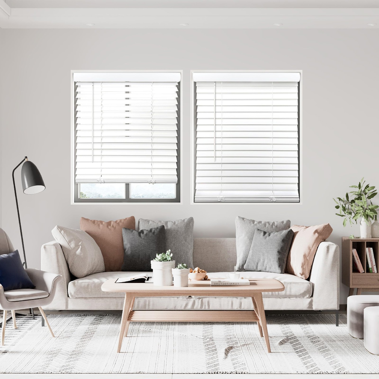 Dez Furnishings Cordless 2 Smooth Faux Wood Blind 21.5 W X 64 H Smooth White