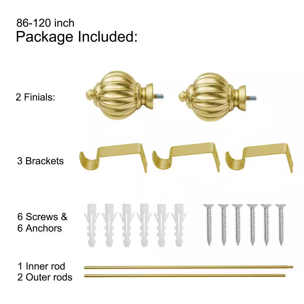 86 In. – 120 In. Adjustable Decorative Single Curtain Rod-3/4 In. Dia Rod in Gol
