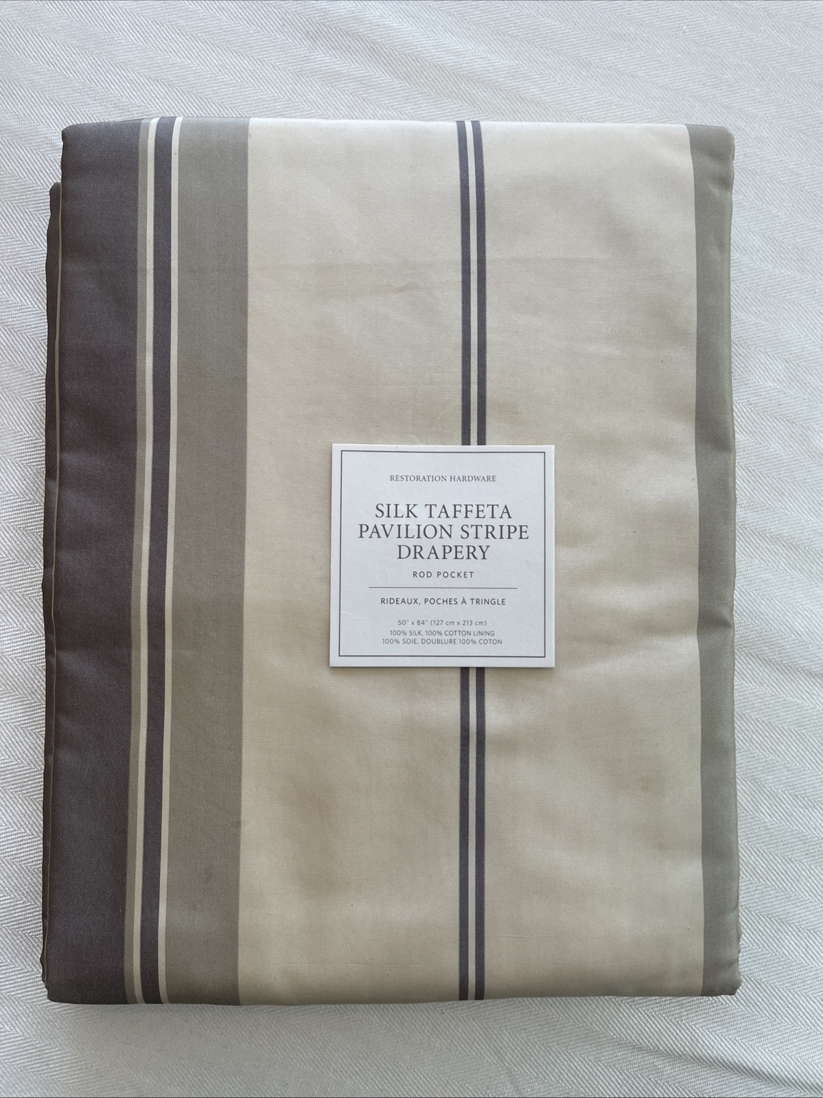 Restoration Hardware One Silk 84″ x 50″ Rod Pocket Striped Drapes Thyme