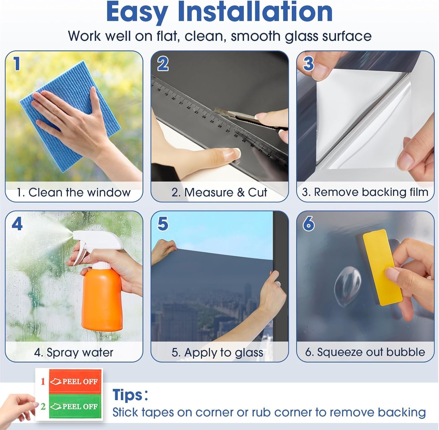 Black-Silver Reflective Window Film, UV Protection & Easy Static Cling, 9.56ft²
