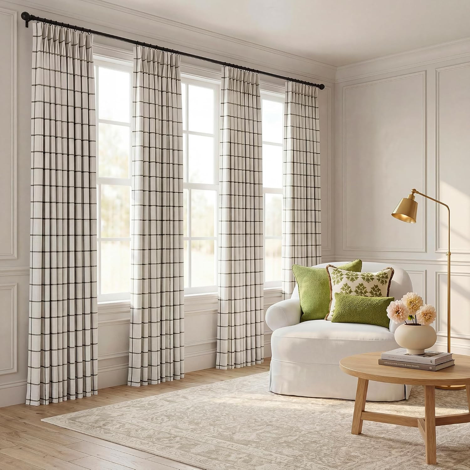 Plaid Pinch Pleated Curtains – Modern Luxury Linen Buffalo Blackout Drapes, Ther