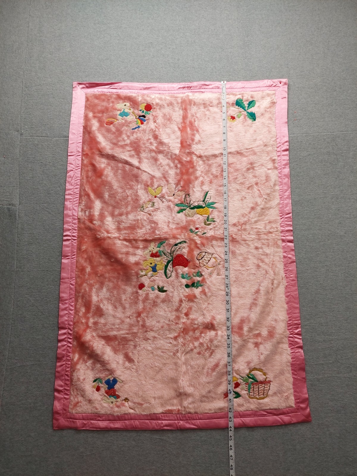 Unbranded Antique Panel Pink Floral Hand Embroidered Rectangular Decorative