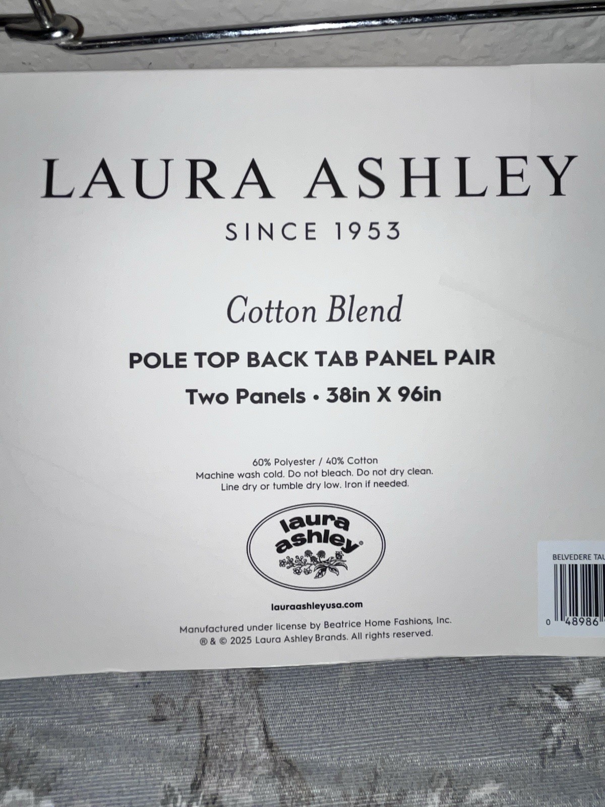 NWT LAURA ASHLEY GRAY PEACOCK AND FLORAL DESIGN CURTAINS/DRAPES SIZE 38”x 96”
