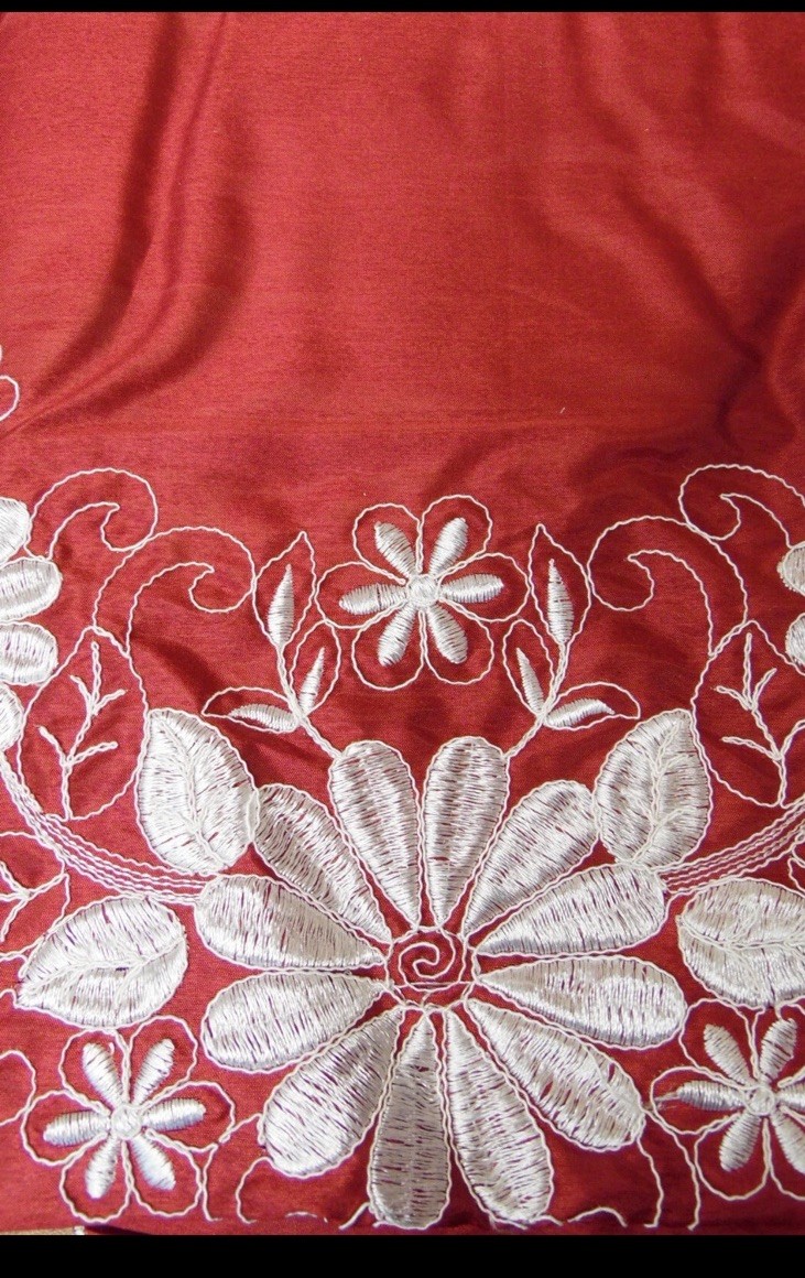 3pcs Burgundy Flower Embroidery Kitchen Curtain 60in X 36in FREE SHIPPING