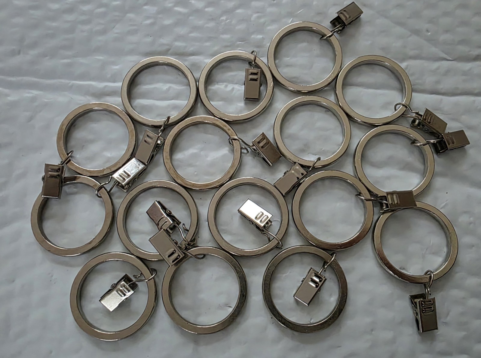 Brushed Nickel Steel Curtain Rings with Clips 1.75″ diameter (Set of 16)