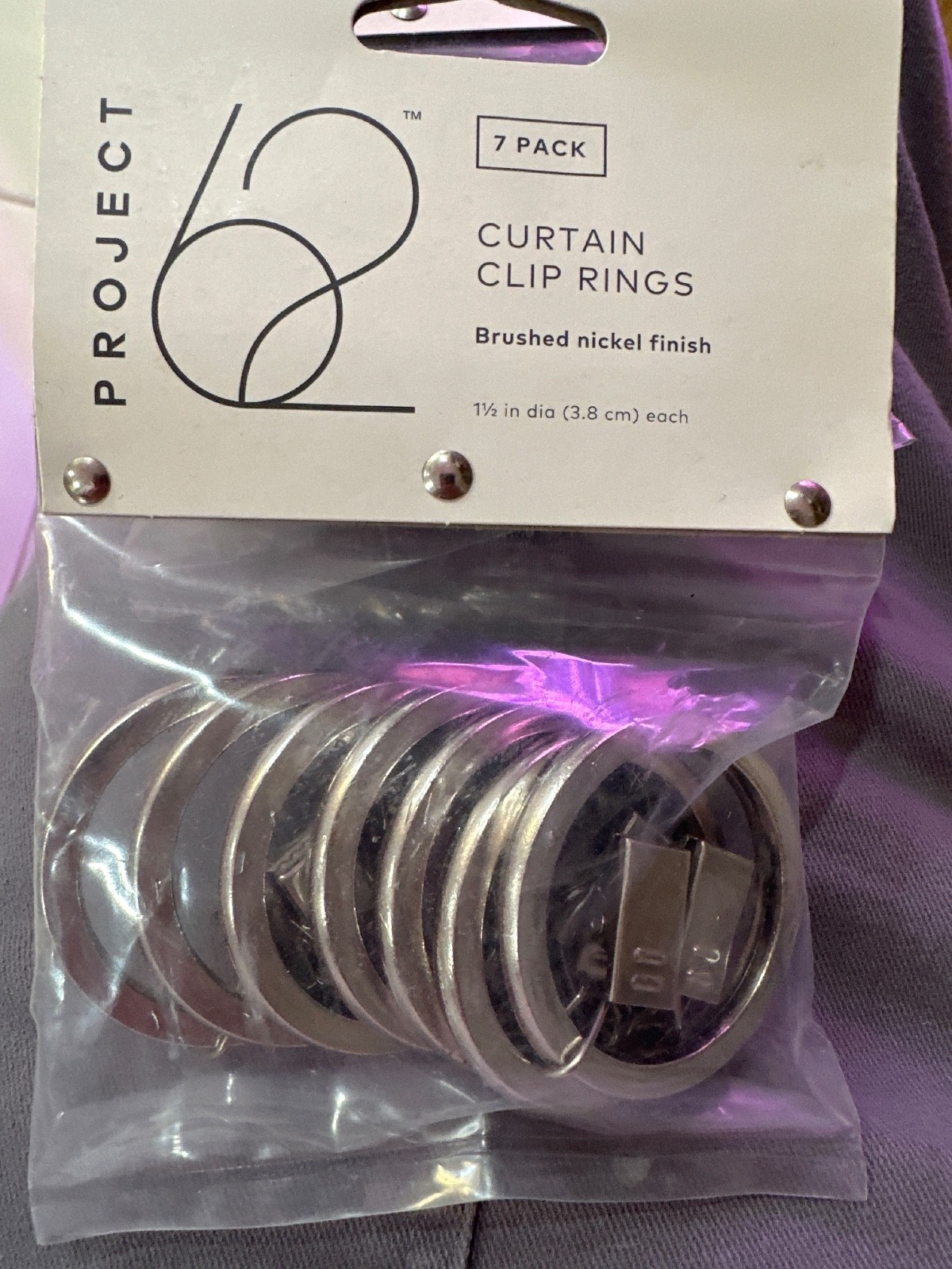 Project62 Drapery Curtain Clip Rings in Brushed Nickel 1 1/2in Set of 7 NEW!