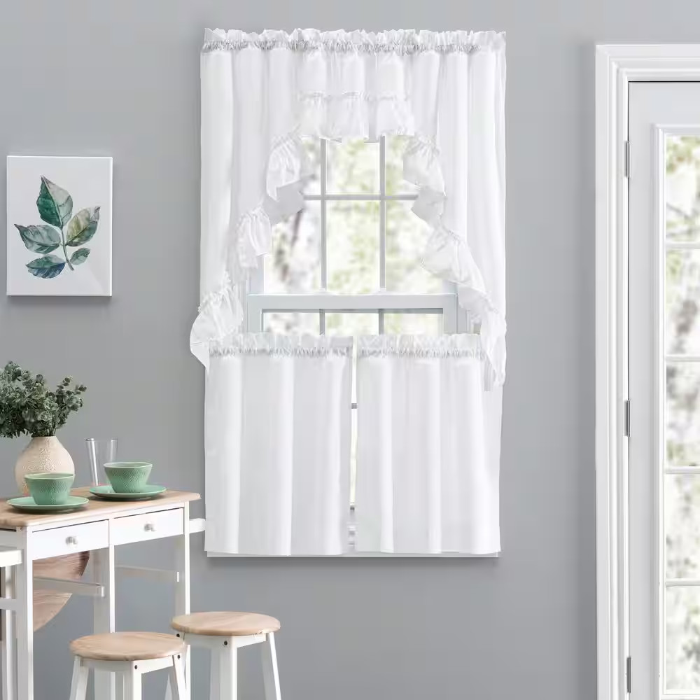 Stacey 38 In. L Polyester/Cotton Swag Valance Pair in White