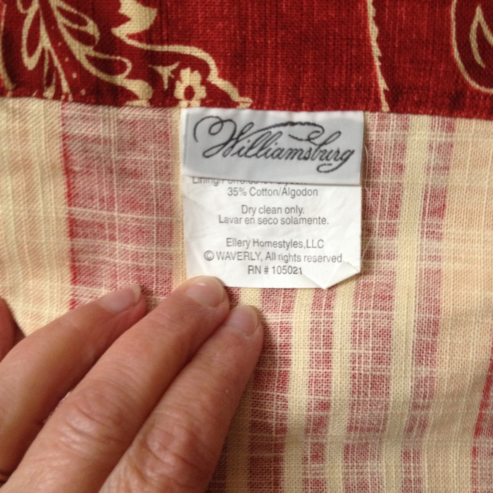 Pair of Williamsburg Window Valance Red/Cream Double Layered Scalloped 52”x 18”