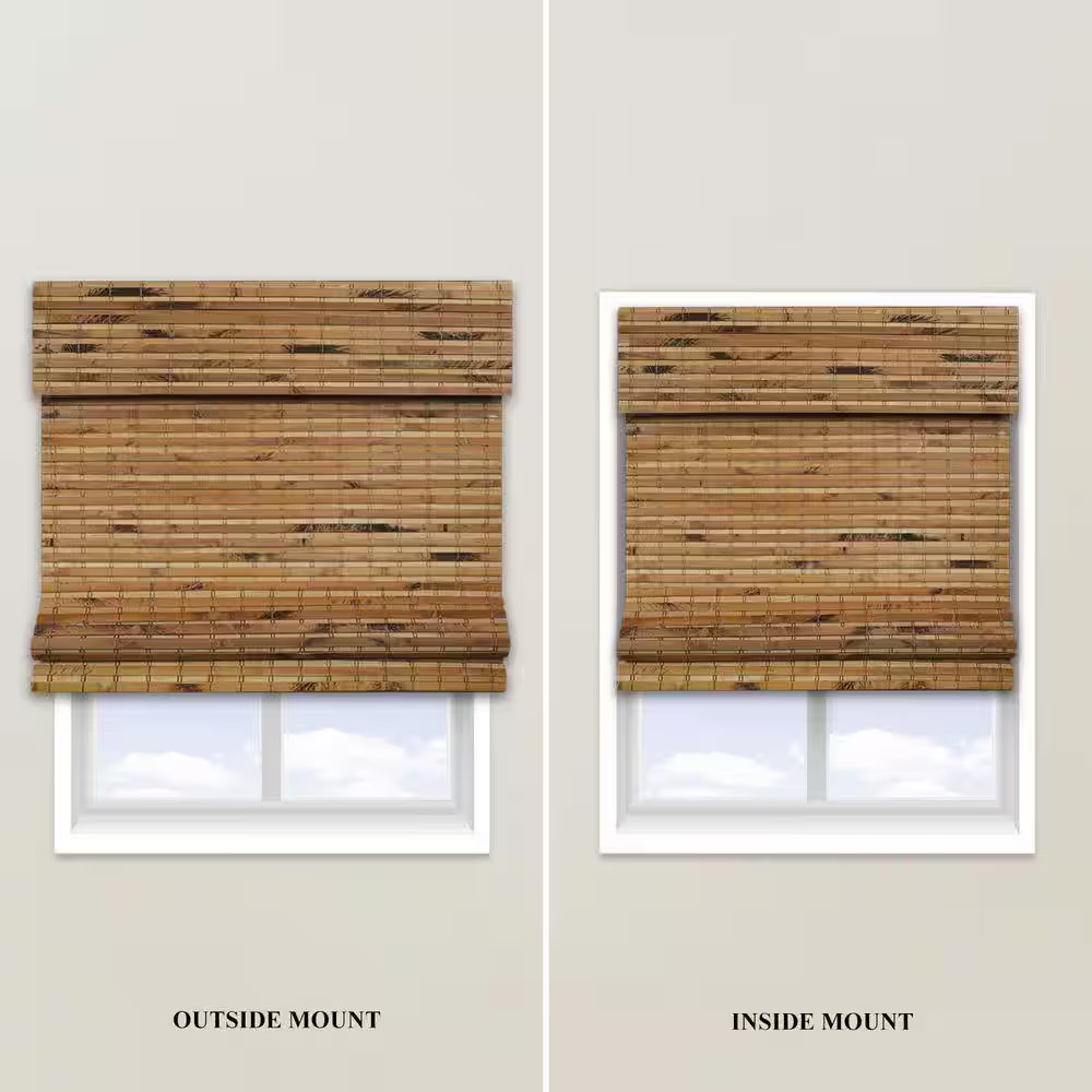 Natural Woven Light Filtering Cordless Bamboo Roman Shades for Windows, 72 In. W