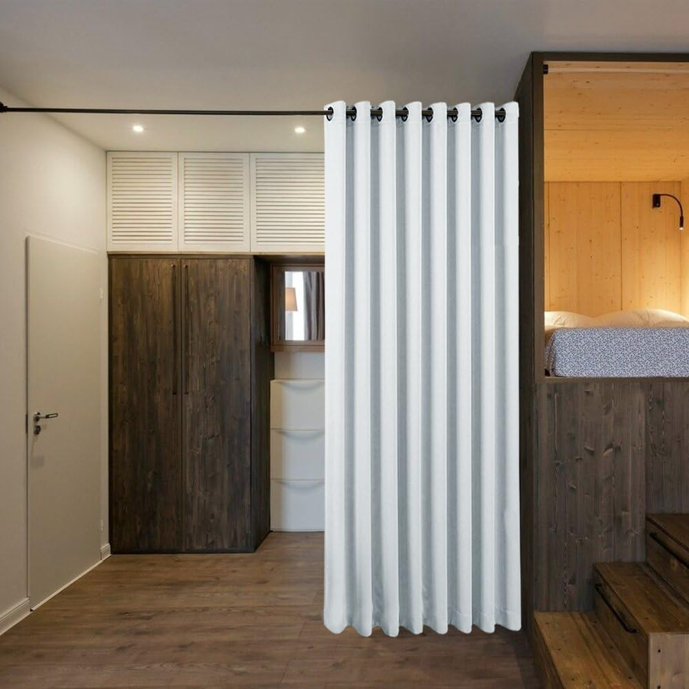 Extra Wide Room Divider Curtain – 15ft x 8ft Privacy Screen in Greyish White