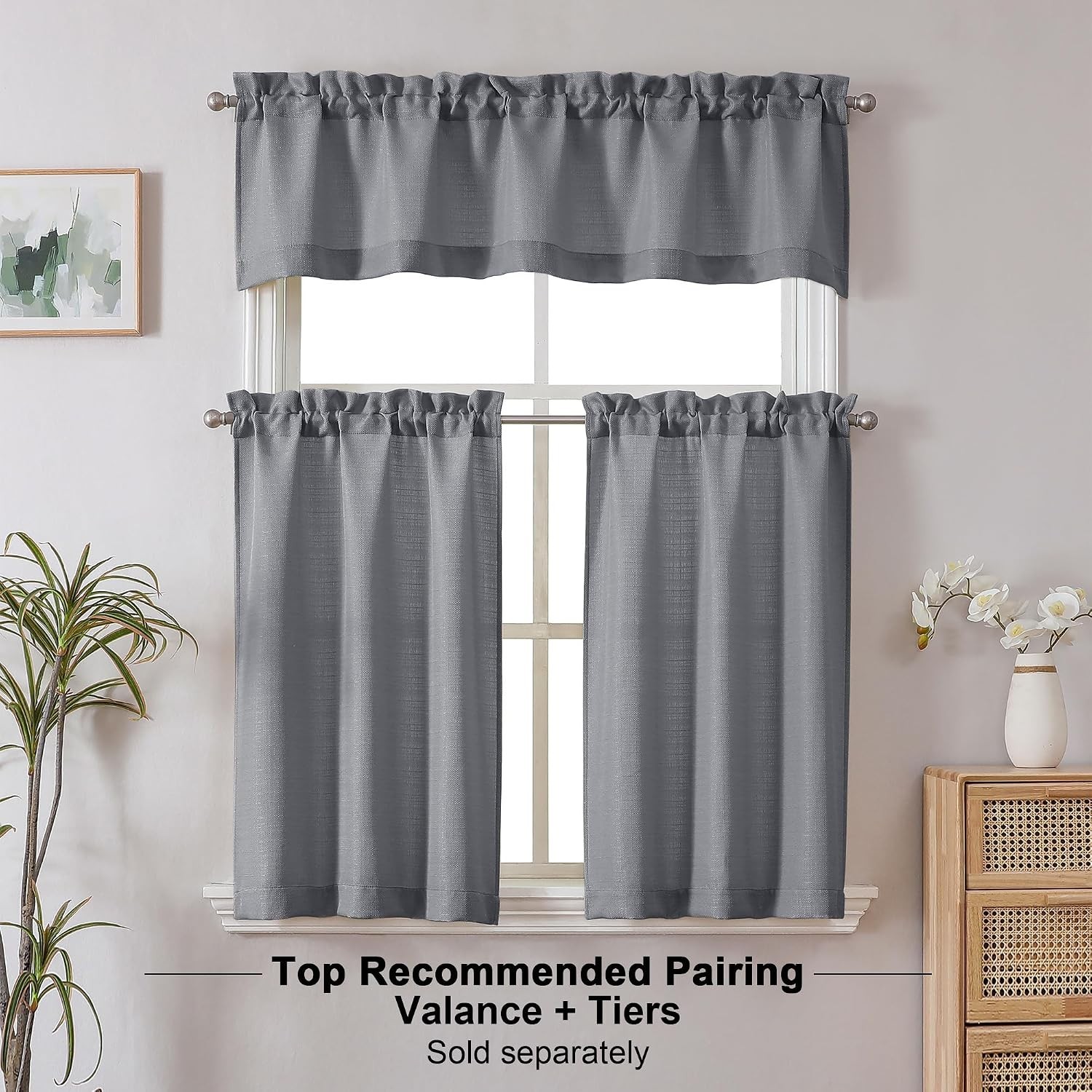 2 Panels Dark Grey Kitchen Curtains, 30″W x 24″L Pack of 2, Light Filtering, …
