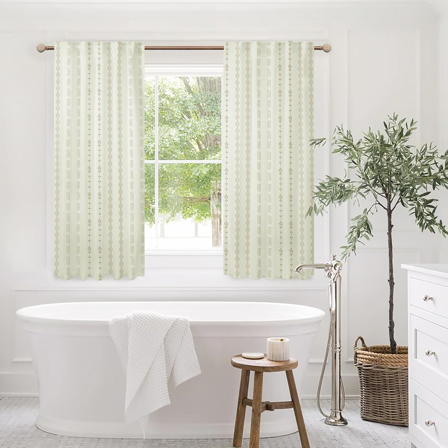 Short Curtains for Windows, 45 Inch Boho Farmhouse Floral Pattern Thermal Insula