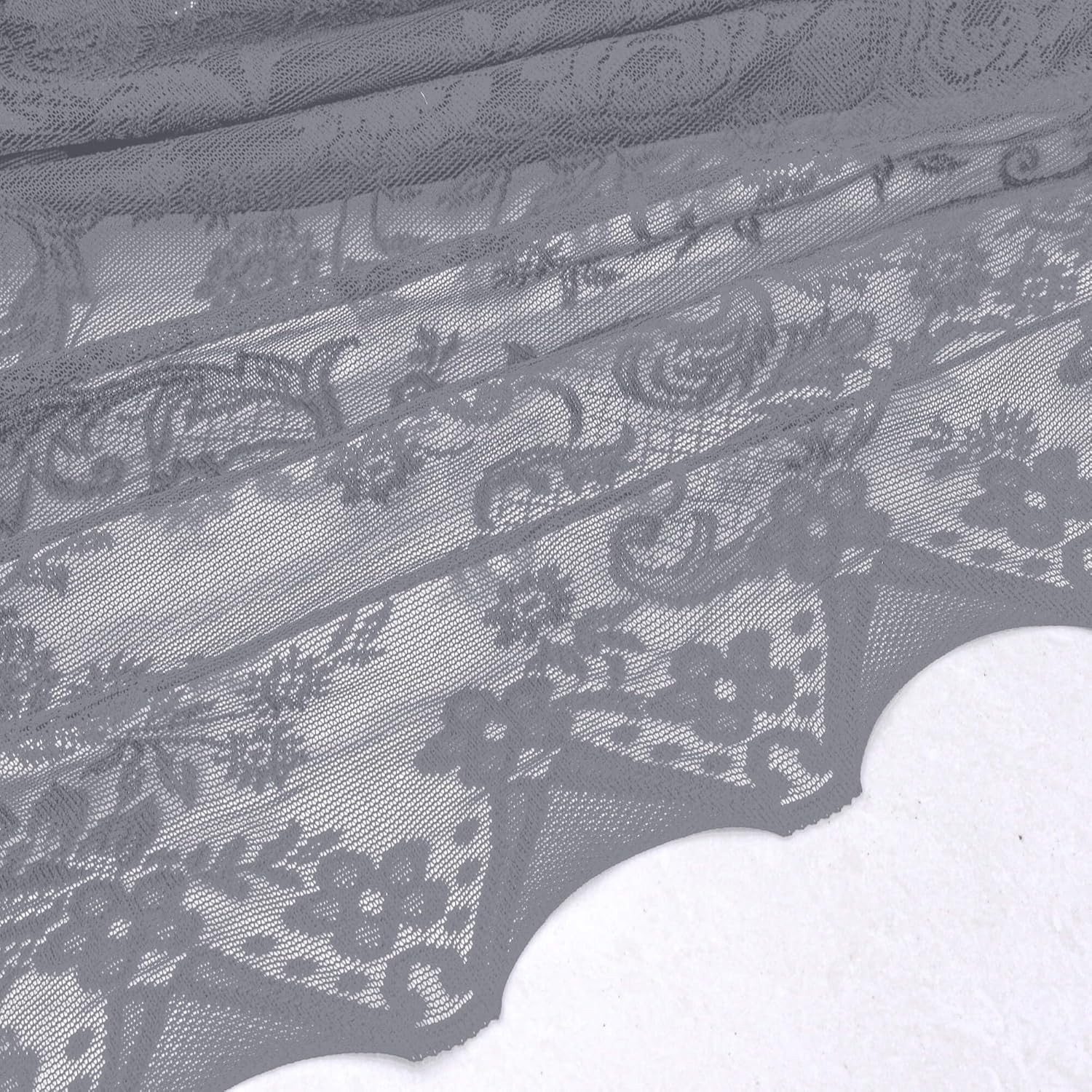 Grey Lace Waterfall Swag Curtain Valances for Living Room Windows, Boho Semi She