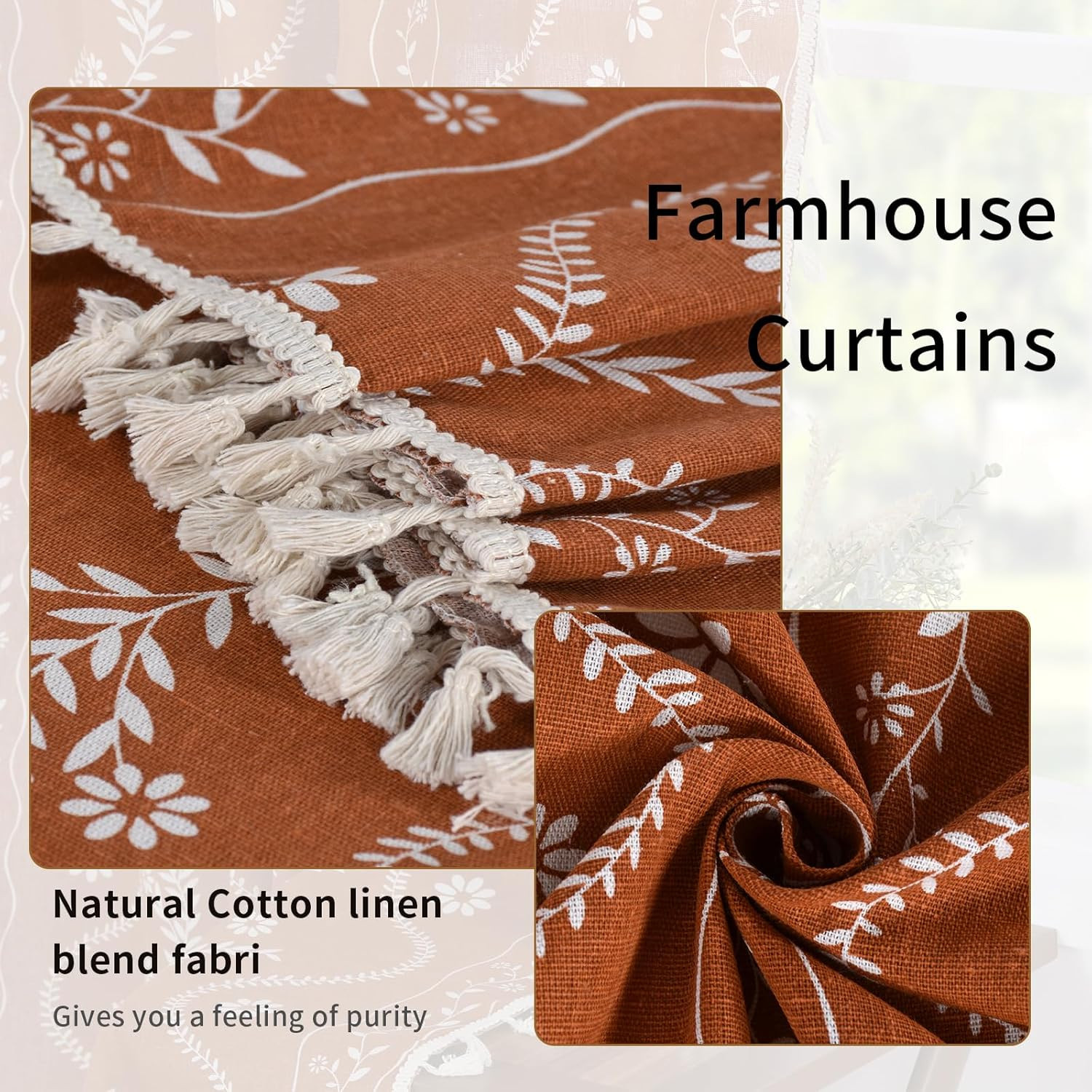Terracotta Curtains 84 Inch Length Boho Farmhouse Curtains for Living Room 2 Pan
